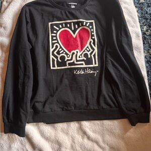 Black Sweatshirt with Red Heart Design